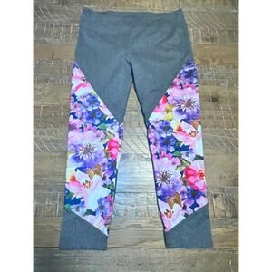 Women’s Leggings Gray Floral Print Lounge Pants Yoga Size Medium Outdoors Gym